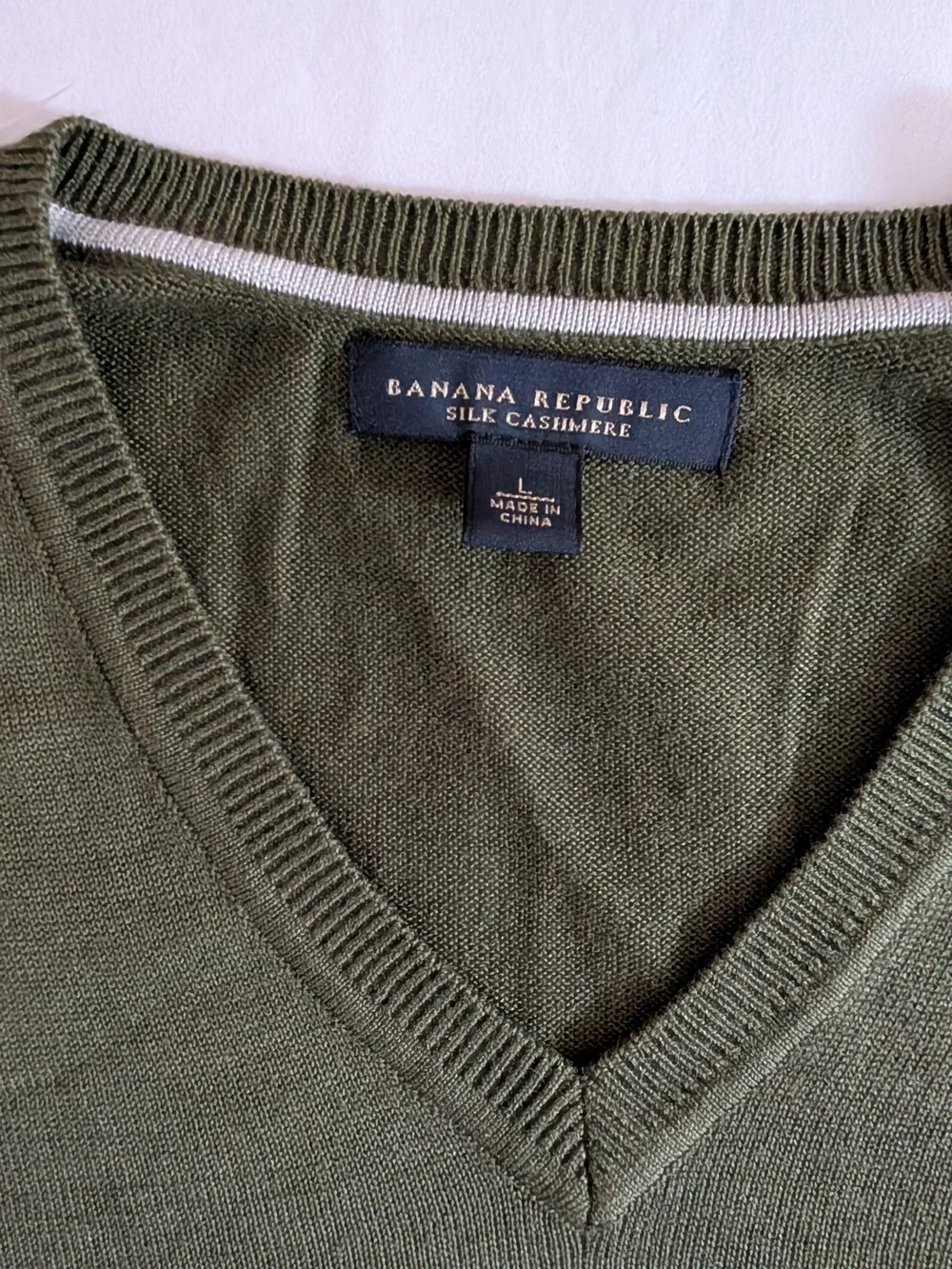 Banana Republic Olive Green Silk Cashmere V-Neck Sweater